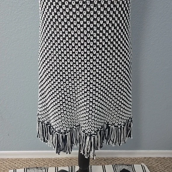 SOFT SURROUNDINGS Bambado Fringe Halter Tank Top Navy White Knit LARGE MiniDress - Picture 5 of 13